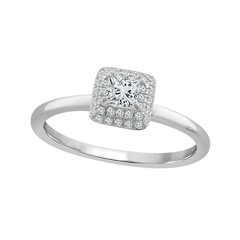 0.38 CT. T.W. Princess-Cut Natural Diamond Double Cushion Frame Engagement Ring in Solid 14K White Gold