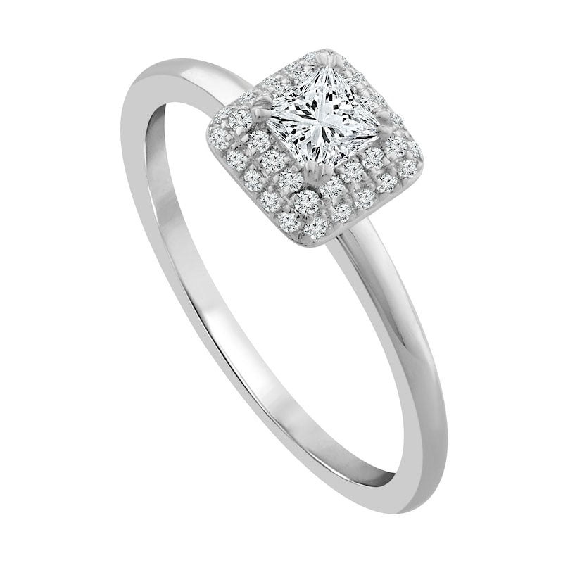 0.38 CT. T.W. Princess-Cut Natural Diamond Double Cushion Frame Engagement Ring in Solid 14K White Gold