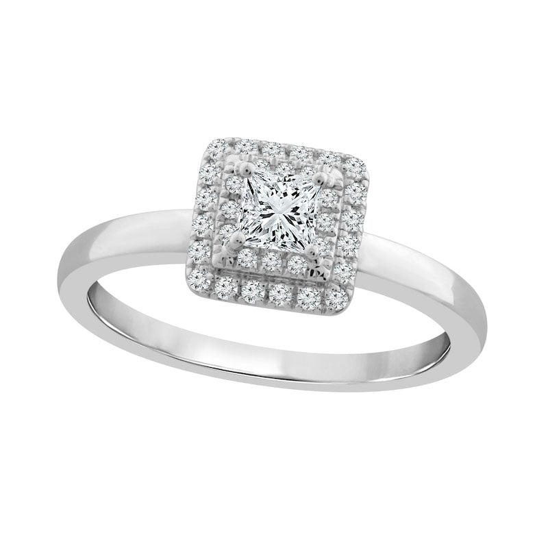 0.50 CT. T.W. Princess-Cut Natural Diamond Double Frame Engagement Ring in Solid 14K White Gold