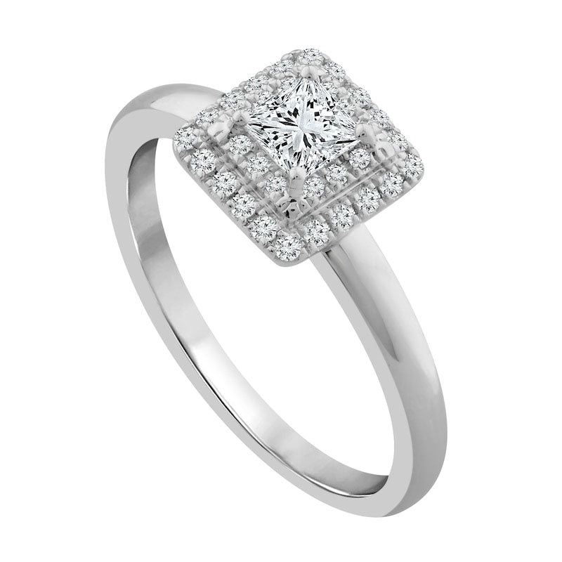 0.50 CT. T.W. Princess-Cut Natural Diamond Double Frame Engagement Ring in Solid 14K White Gold