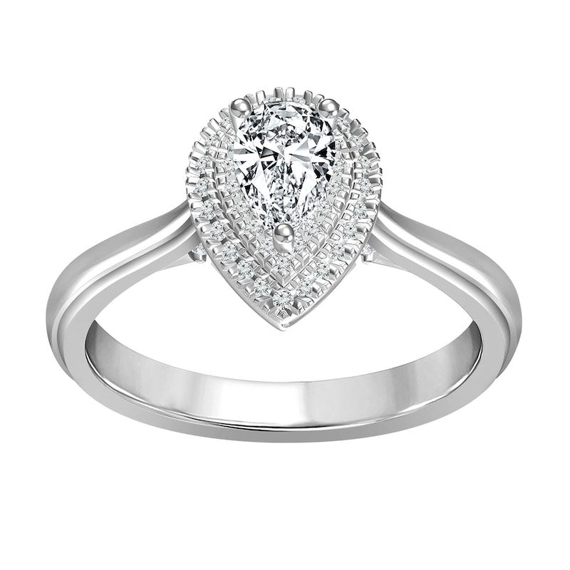 0.75 CT. T.W. Pear-Shaped Natural Diamond Double Frame Engagement Ring in Solid 14K White Gold