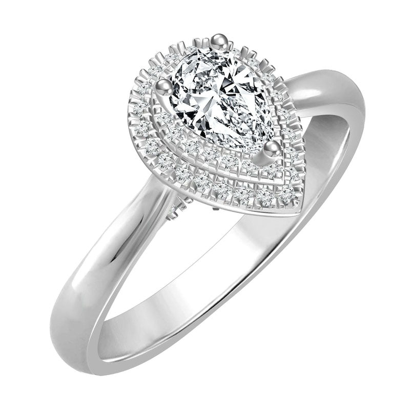 0.75 CT. T.W. Pear-Shaped Natural Diamond Double Frame Engagement Ring in Solid 14K White Gold