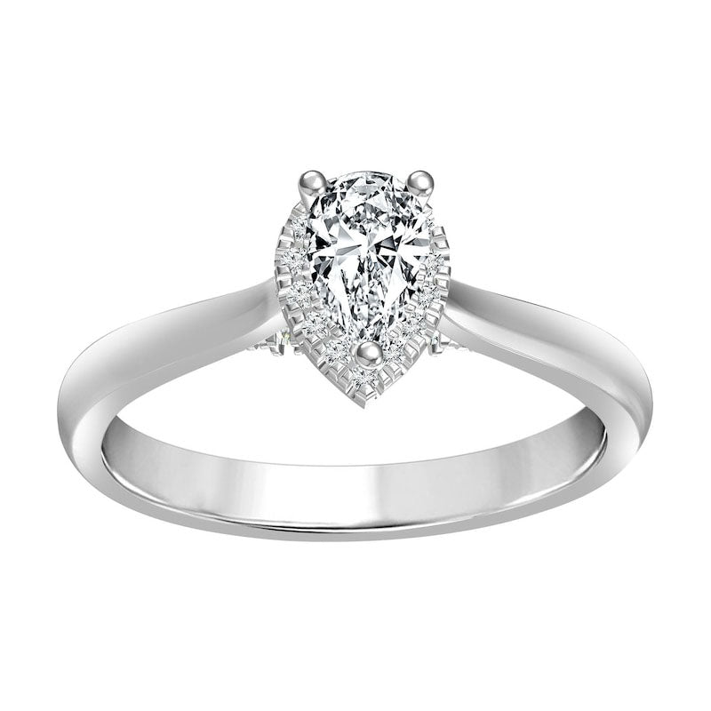 0.50 CT. T.W. Pear-Shaped Natural Diamond Frame Engagement Ring in Solid 14K White Gold