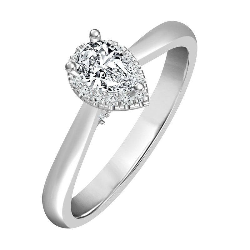 0.50 CT. T.W. Pear-Shaped Natural Diamond Frame Engagement Ring in Solid 14K White Gold