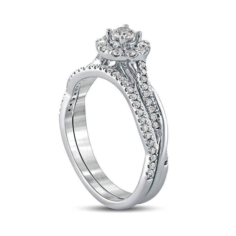 0.50 CT. T.W. Natural Diamond Frame Twist Shank Bridal Engagement Ring Set in Solid 10K White Gold