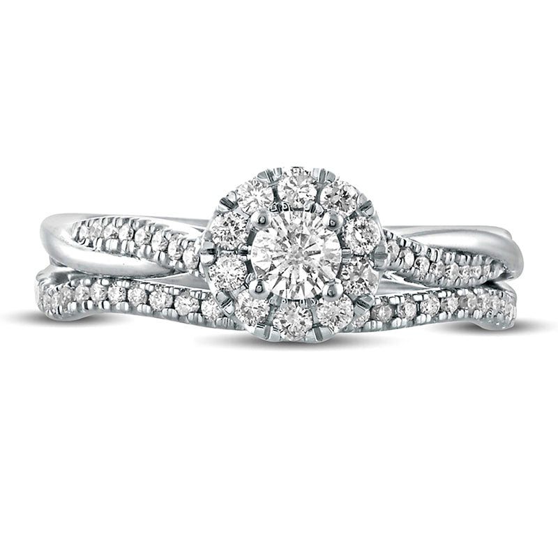 0.50 CT. T.W. Natural Diamond Frame Twist Shank Bridal Engagement Ring Set in Solid 10K White Gold