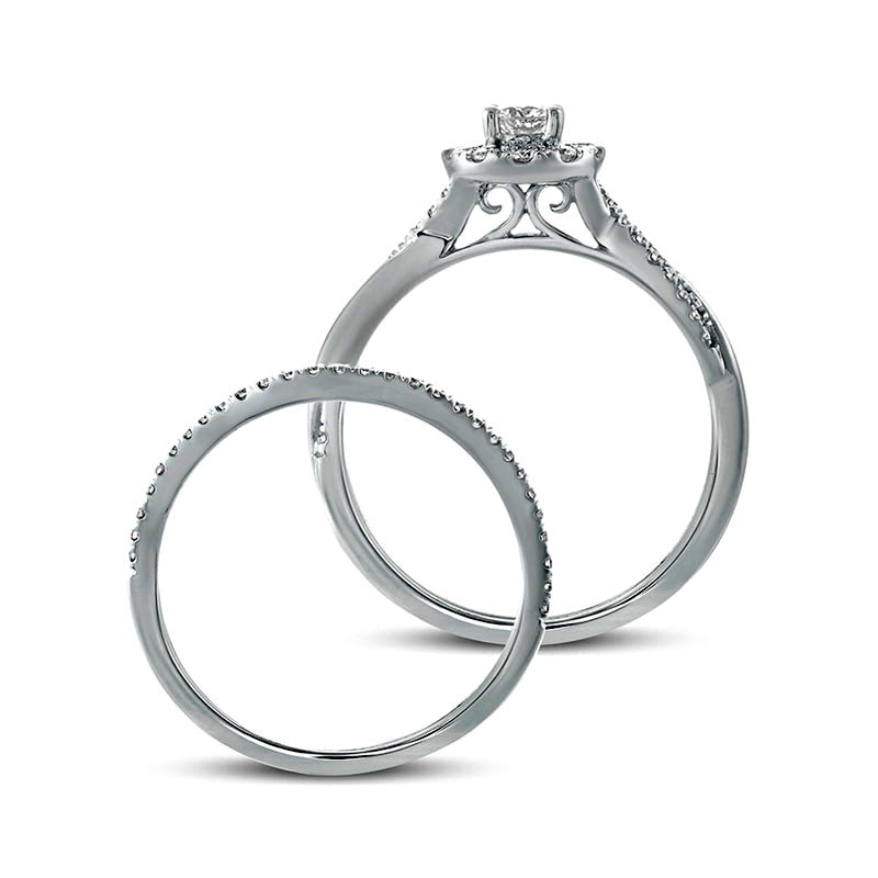 0.50 CT. T.W. Natural Diamond Frame Twist Shank Bridal Engagement Ring Set in Solid 10K White Gold