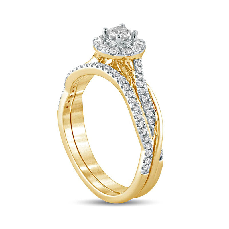 0.50 CT. T.W. Natural Diamond Frame Twist Shank Bridal Engagement Ring Set in Solid 10K Yellow Gold