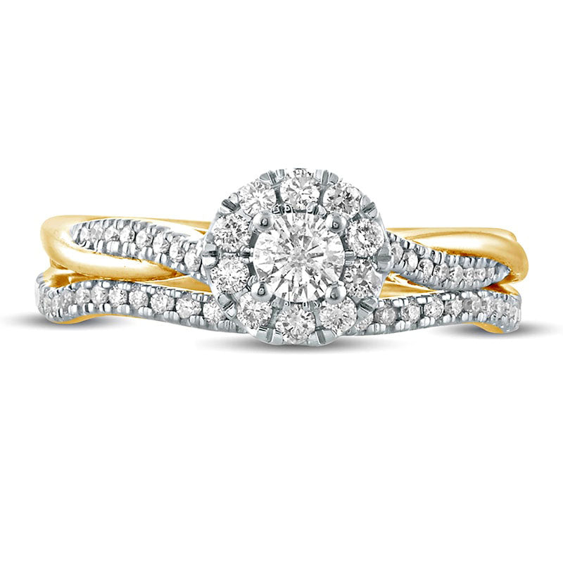 0.50 CT. T.W. Natural Diamond Frame Twist Shank Bridal Engagement Ring Set in Solid 10K Yellow Gold