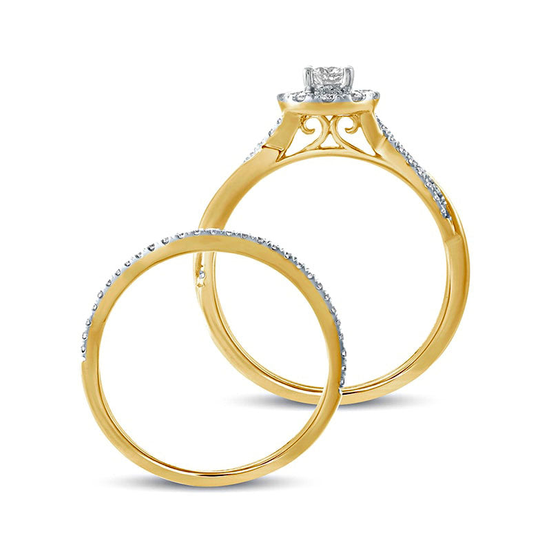 0.50 CT. T.W. Natural Diamond Frame Twist Shank Bridal Engagement Ring Set in Solid 10K Yellow Gold