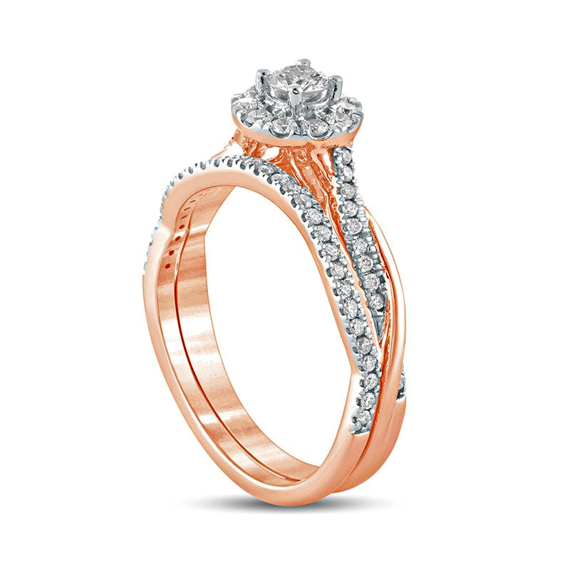 0.50 CT. T.W. Natural Diamond Frame Twist Shank Bridal Engagement Ring Set in Solid 10K Rose Gold