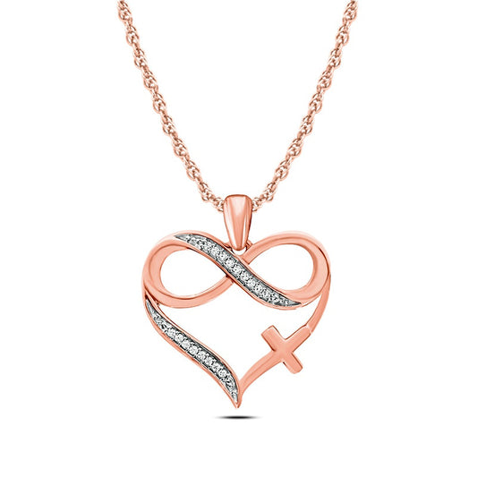 0.05 CT. T.W. Natural Diamond Infinity Cross Heart Pendant in 10K Rose Gold