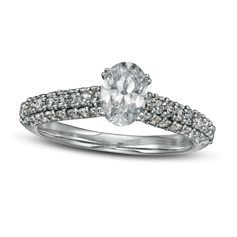 1.5 CT. T.W. Certified Oval Lab-Created Diamond Engagement Ring in Solid 14K White Gold (F/VS2)