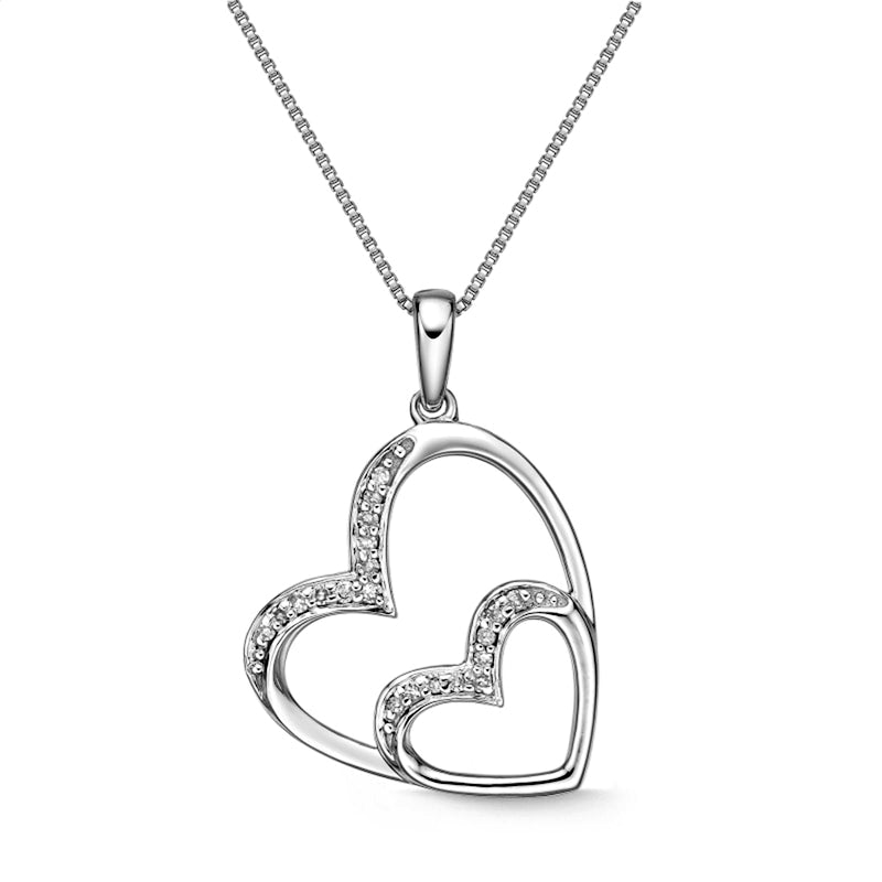 0.1 CT. T.W. Natural Diamond Tilted Double Heart Pendant in Sterling Silver