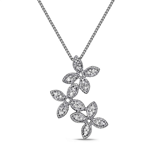 0.17 CT. T.W. Natural Diamond Three Flowers Antique Vintage-Style Pendant in Sterling Silver