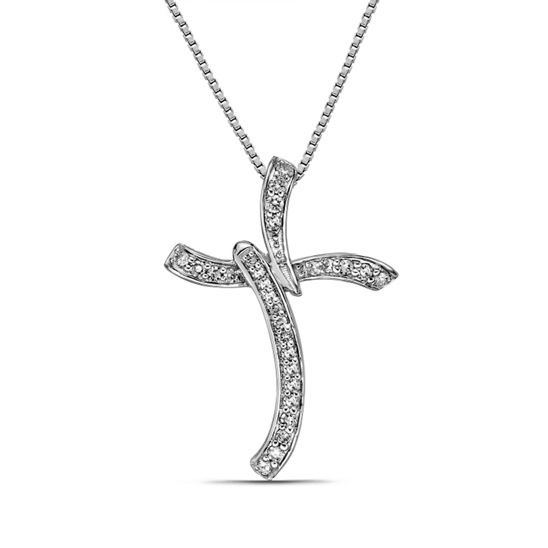 0.17 CT. T.W. Natural Diamond Bypass Ribbon Cross Pendant in Sterling Silver