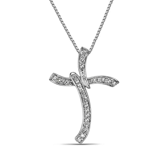 0.17 CT. T.W. Natural Diamond Bypass Ribbon Cross Pendant in Sterling Silver