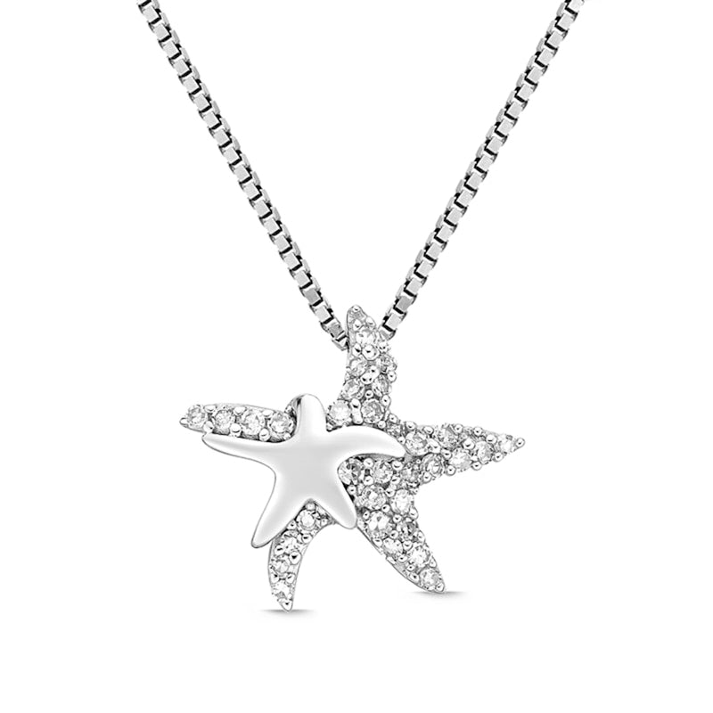 0.1 CT. T.W. Natural Diamond Double Starfish Pendant in Sterling Silver