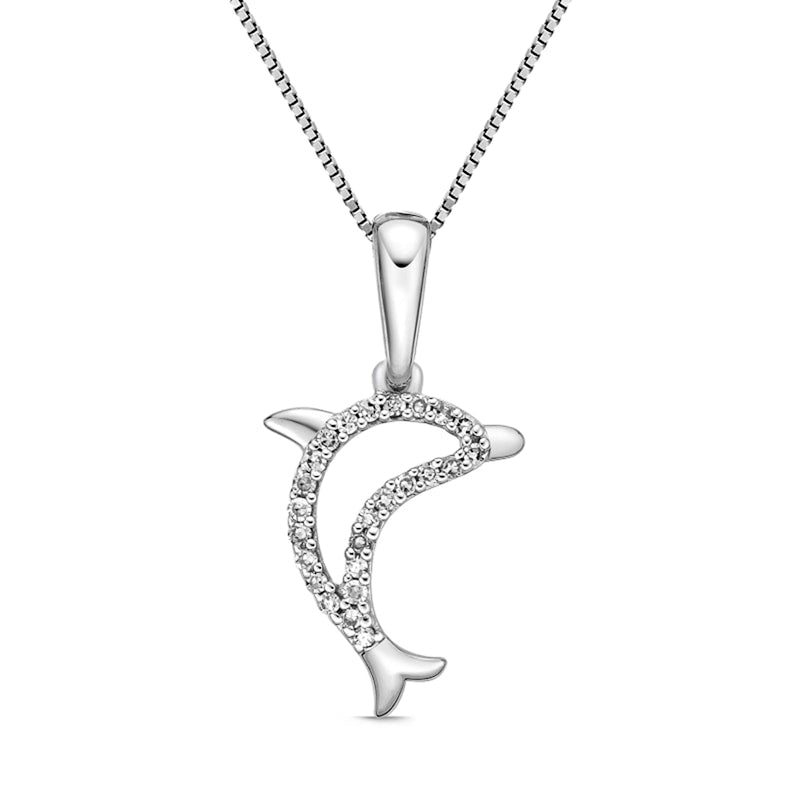 0.1 CT. T.W. Natural Diamond Dolphin Pendant in Sterling Silver