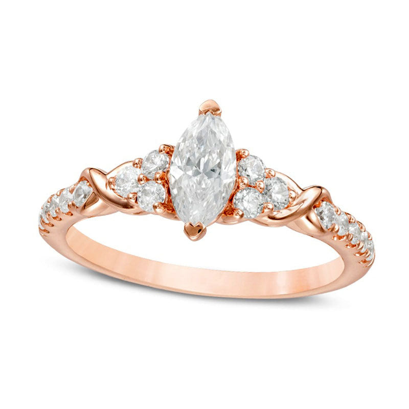 0.88 CT. T.W. Marquise Natural Diamond Tri-Sides Twist Engagement Ring in Solid 14K Rose Gold