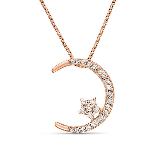 0.13 CT. T.W. Natural Diamond Crescent Moon and Star Pendant in 10K Rose Gold