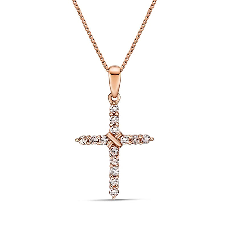 0.2 CT. T.W. Natural Diamond Cross Pendant in 10K Rose Gold