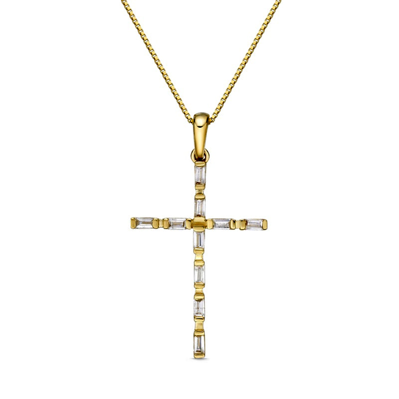 0.13 CT. T.W. Baguette Natural Diamond Cross Pendant in 10K Yellow Gold