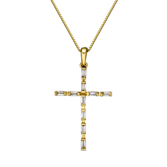 0.13 CT. T.W. Baguette Natural Diamond Cross Pendant in 10K Yellow Gold