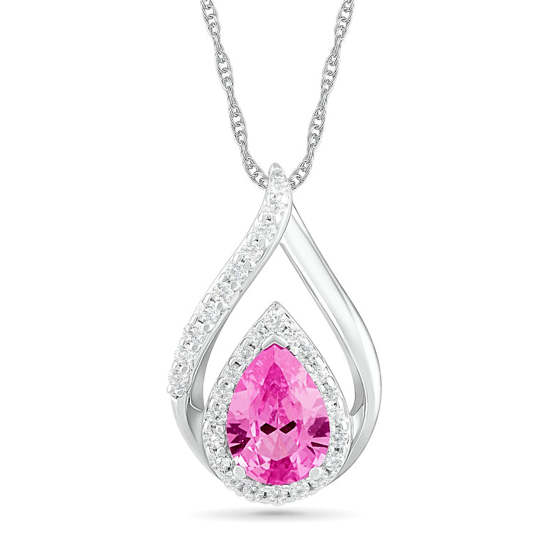 Pear-Shaped Lab-Created Pink and White Sapphire Open Double Frame Teardrop Pendant in Sterling Silver