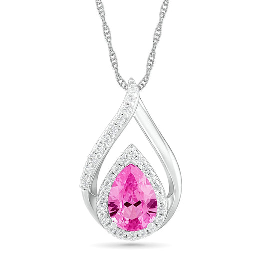 Pear-Shaped Lab-Created Pink and White Sapphire Open Double Frame Teardrop Pendant in Sterling Silver