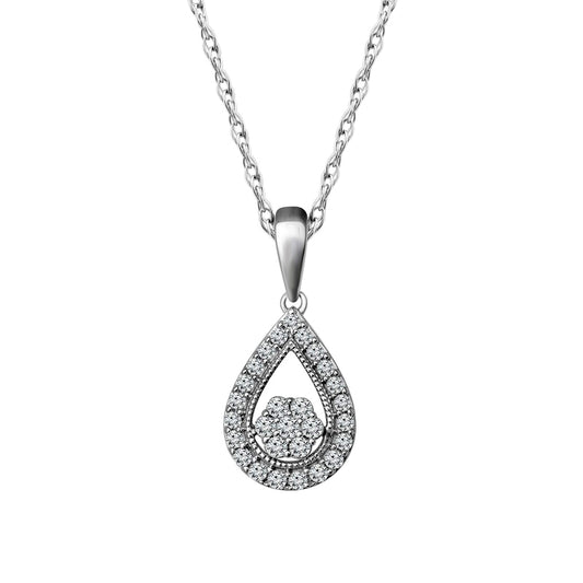 0.25 CT. T.W. Composite Natural Diamond Antique Vintage-Style Teardrop Pendant in 10K White Gold