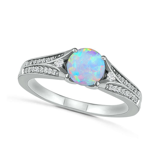 6.0mm Lab-Created Opal and White Sapphire Split Shank Ring in Sterling Silver