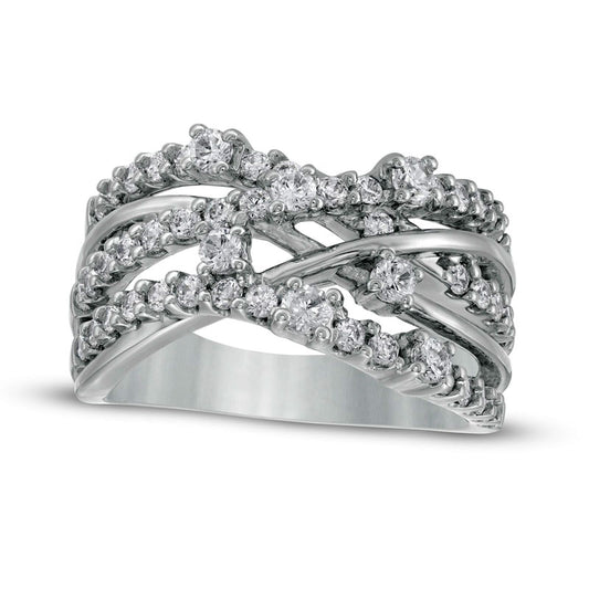 1.0 CT. T.W. Certified Lab-Created Diamond Multi-Row Crossover Ring in Solid 14K White Gold (F/SI2)