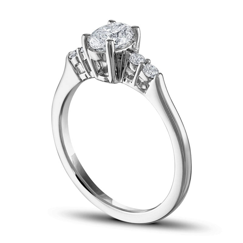 0.88 CT. T.W. Oval Natural Diamond Engagement Ring in Solid 14K White Gold