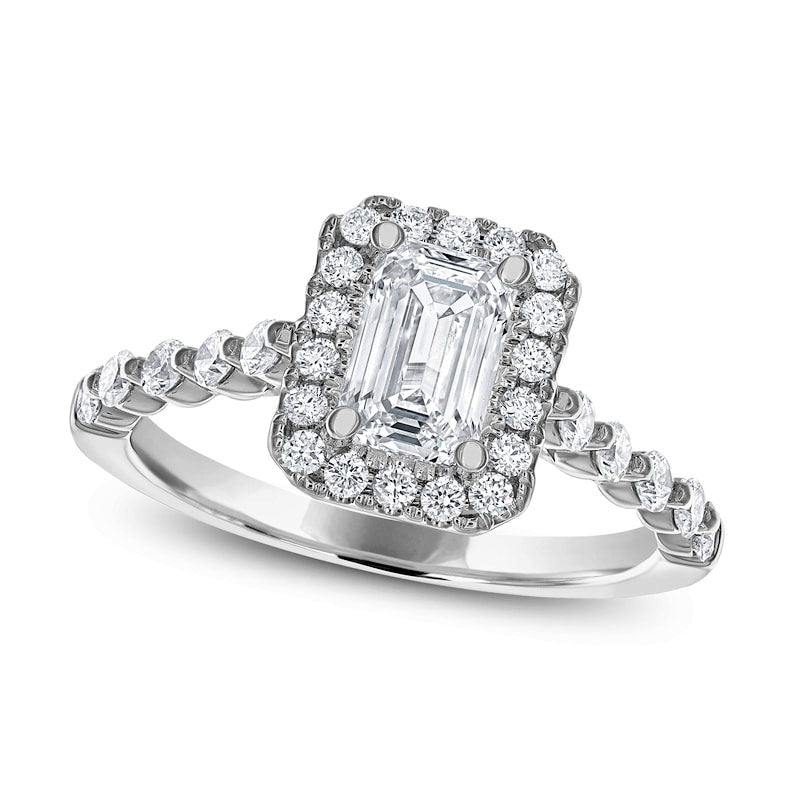 1.5 CT. T.W. Emerald-Cut Natural Diamond Frame Engagement Ring in Solid 14K White Gold