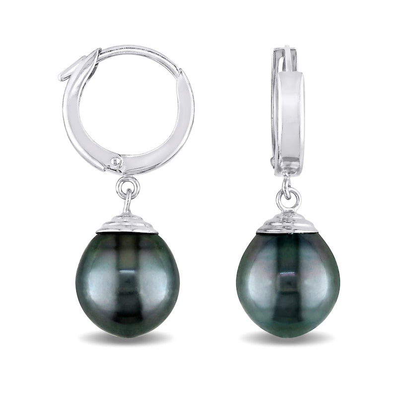 9.0-10.0mm Baroque Black Cultured Tahitian Pearl Drop Earrings in 14K White Gold