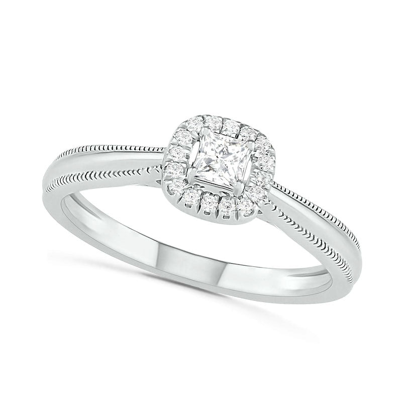 0.33 CT. T.W. Princess-Cut Natural Diamond Frame Antique Vintage-Style Bridal Engagement Ring Set in Solid 10K White Gold