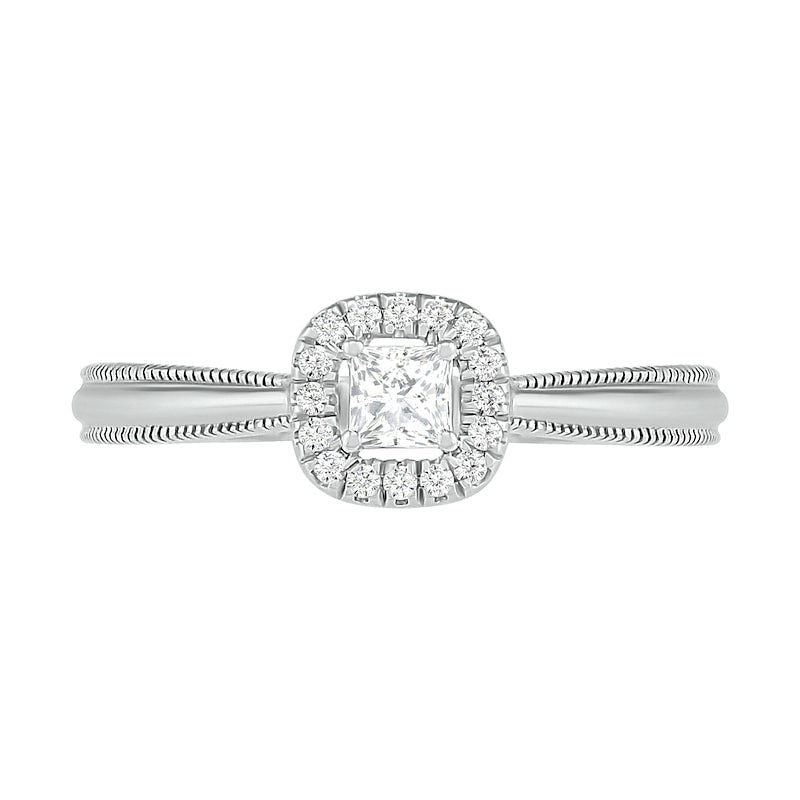 0.33 CT. T.W. Princess-Cut Natural Diamond Frame Antique Vintage-Style Bridal Engagement Ring Set in Solid 10K White Gold