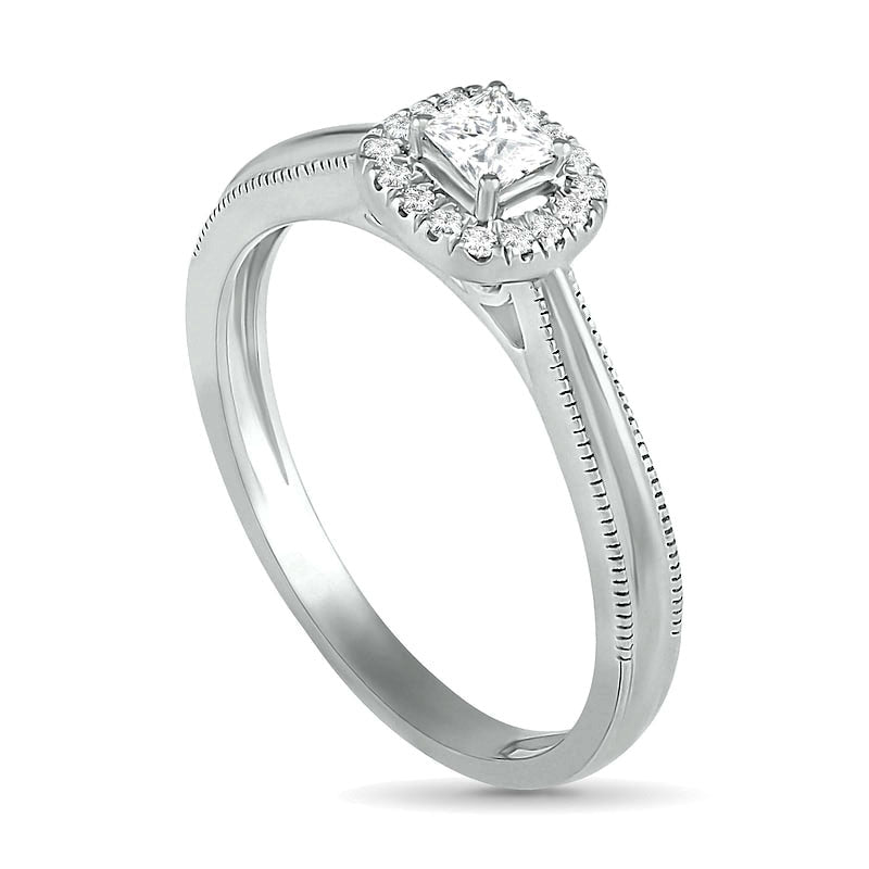 0.33 CT. T.W. Princess-Cut Natural Diamond Frame Antique Vintage-Style Bridal Engagement Ring Set in Solid 10K White Gold