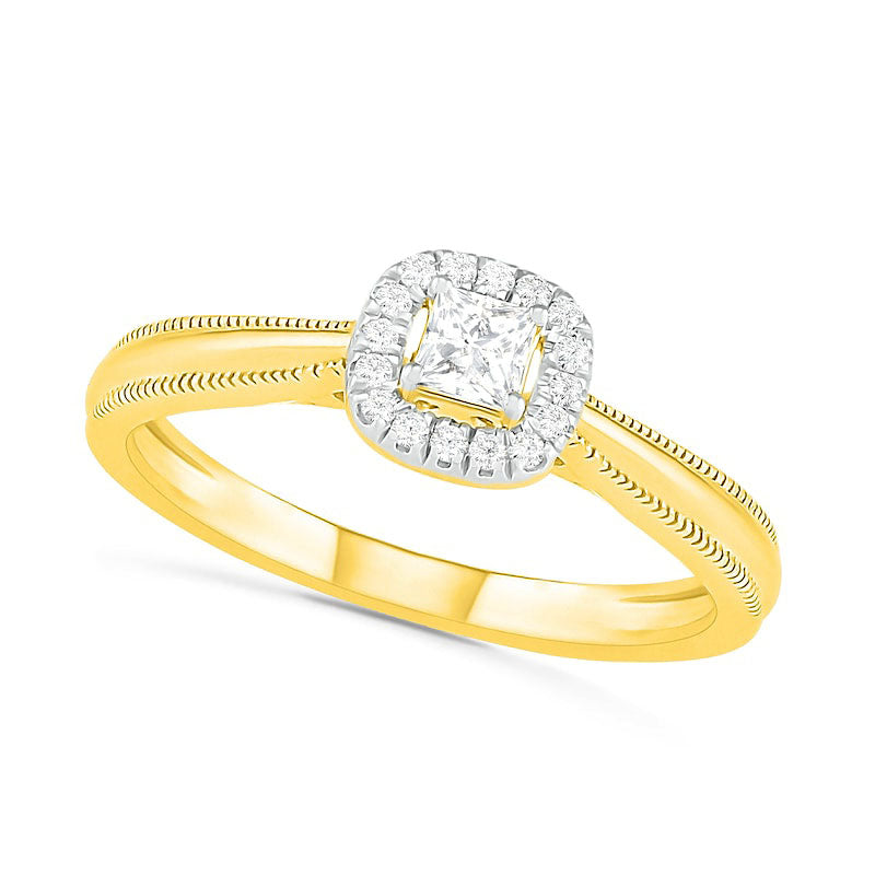 0.33 CT. T.W. Princess-Cut Natural Diamond Frame Antique Vintage-Style Bridal Engagement Ring Set in Solid 10K Yellow Gold