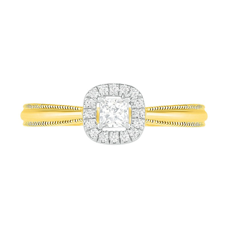 0.33 CT. T.W. Princess-Cut Natural Diamond Frame Antique Vintage-Style Bridal Engagement Ring Set in Solid 10K Yellow Gold