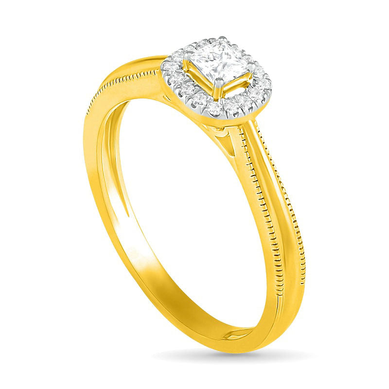 0.33 CT. T.W. Princess-Cut Natural Diamond Frame Antique Vintage-Style Bridal Engagement Ring Set in Solid 10K Yellow Gold