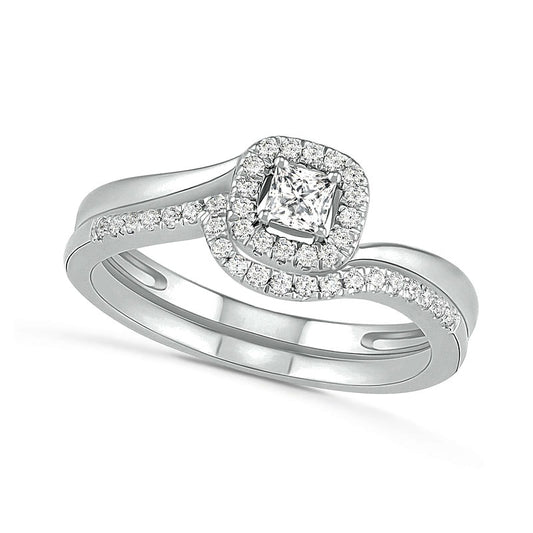 0.33 CT. T.W. Princess-Cut Natural Diamond Frame Bypass Shank Bridal Engagement Ring Set in Solid 10K White Gold