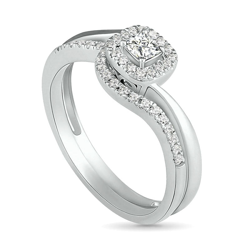 0.33 CT. T.W. Princess-Cut Natural Diamond Frame Bypass Shank Bridal Engagement Ring Set in Solid 10K White Gold