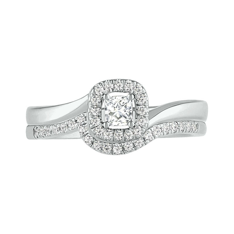 0.33 CT. T.W. Princess-Cut Natural Diamond Frame Bypass Shank Bridal Engagement Ring Set in Solid 10K White Gold