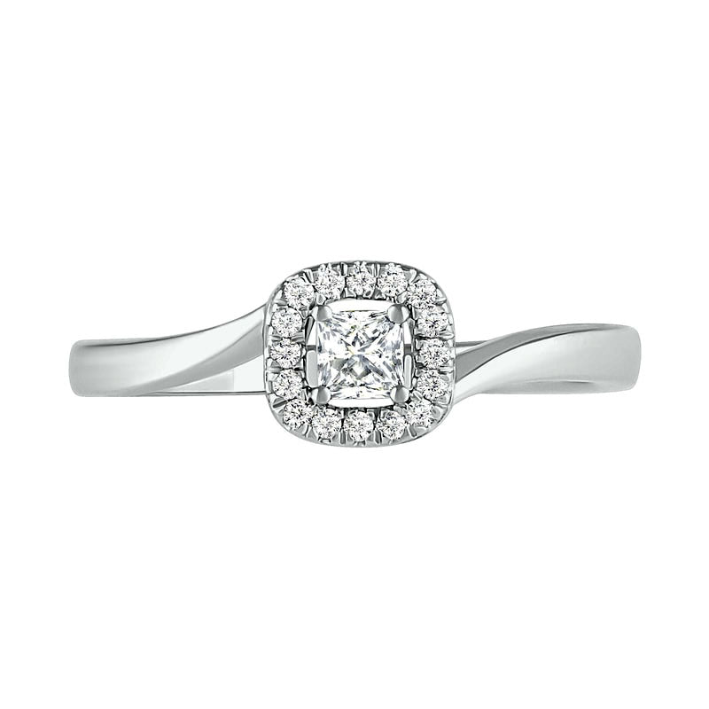 0.33 CT. T.W. Princess-Cut Natural Diamond Frame Bypass Shank Bridal Engagement Ring Set in Solid 10K White Gold