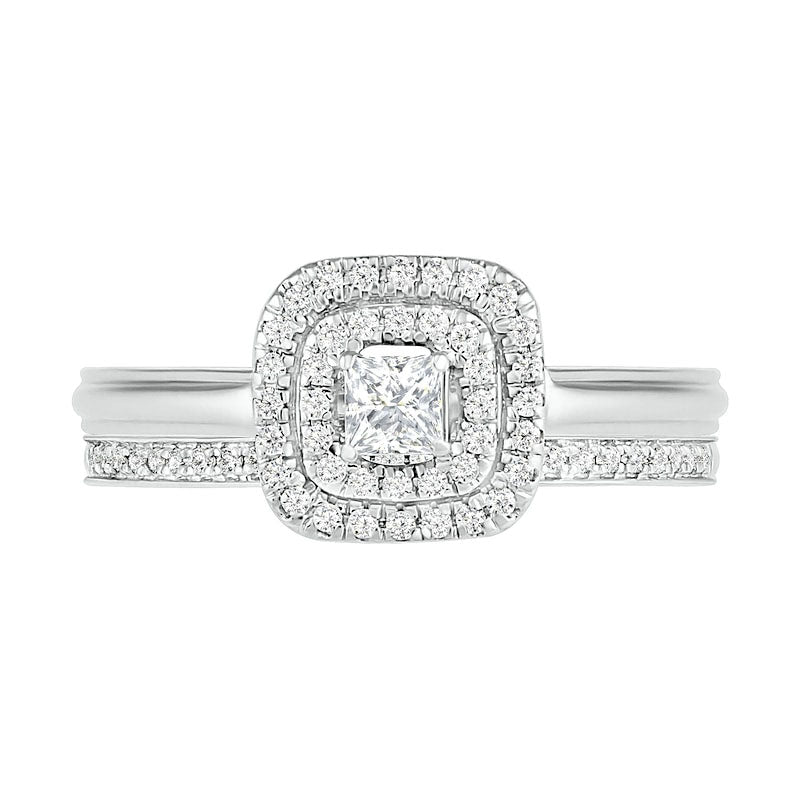 0.38 CT. T.W. Princess-Cut Natural Diamond Double Frame Bridal Engagement Ring Set in Solid 10K White Gold