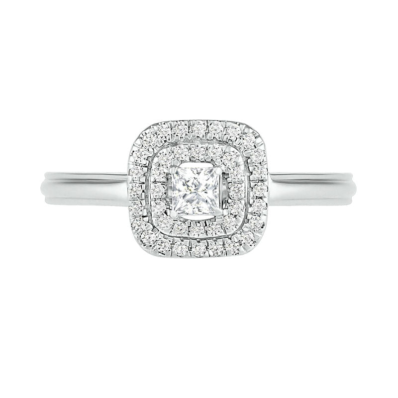 0.38 CT. T.W. Princess-Cut Natural Diamond Double Frame Bridal Engagement Ring Set in Solid 10K White Gold