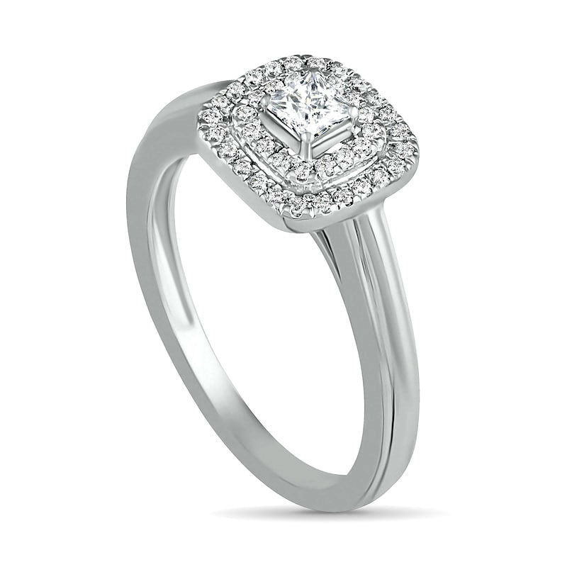 0.38 CT. T.W. Princess-Cut Natural Diamond Double Frame Bridal Engagement Ring Set in Solid 10K White Gold