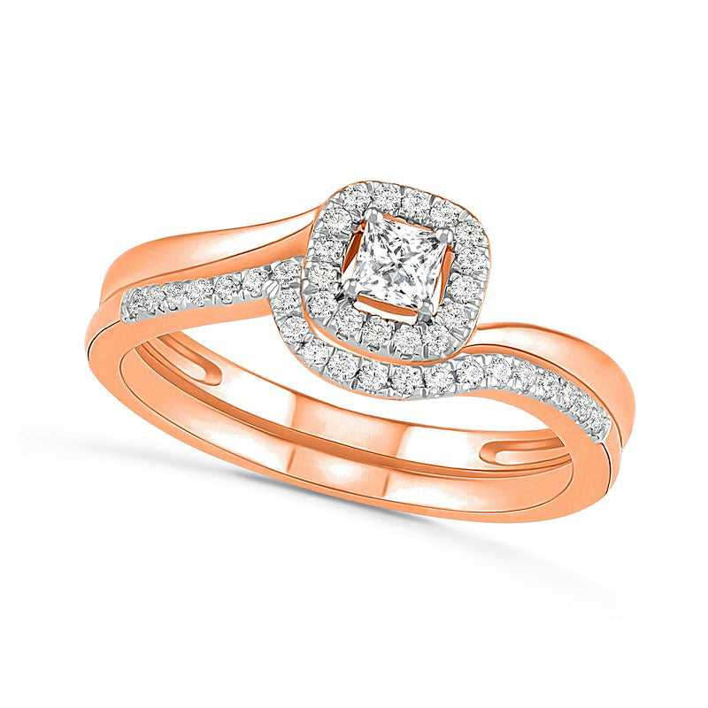 0.33 CT. T.W. Princess-Cut Natural Diamond Frame Bypass Shank Bridal Engagement Ring Set in Solid 10K Rose Gold